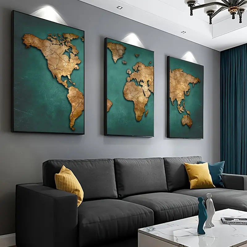 Star Map Poster - Retro World Map 3pcs/set Canvas Posters